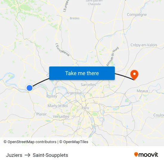 Juziers to Saint-Soupplets map