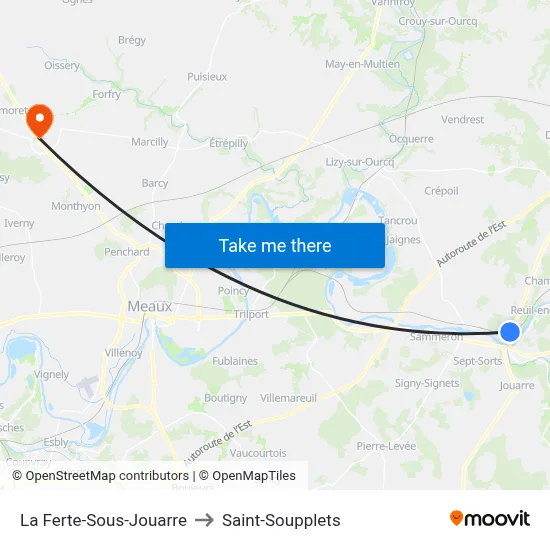 La Ferte-Sous-Jouarre to Saint-Soupplets map