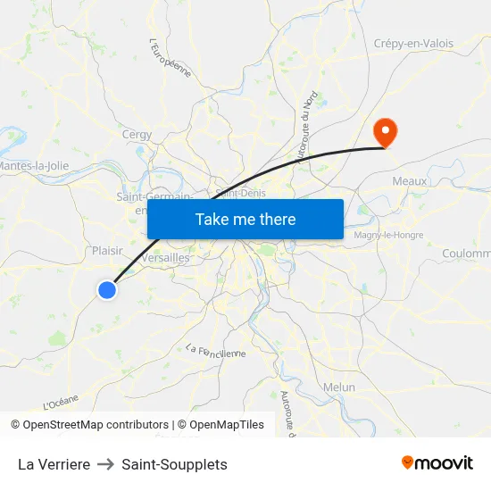 La Verriere to Saint-Soupplets map