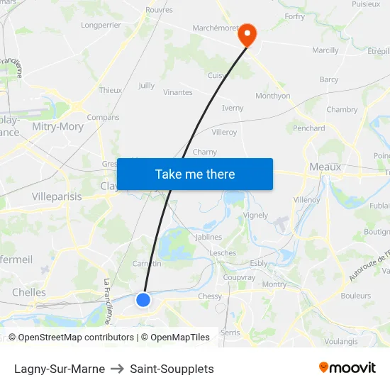 Lagny-Sur-Marne to Saint-Soupplets map