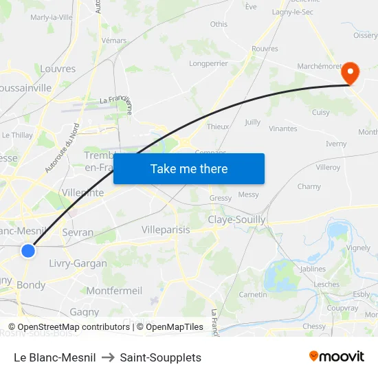 Le Blanc-Mesnil to Saint-Soupplets map