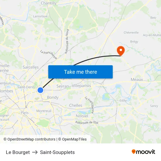 Le Bourget to Saint-Soupplets map