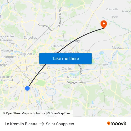 Le Kremlin-Bicetre to Saint-Soupplets map