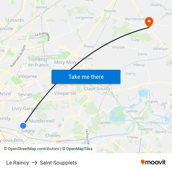 Le Raincy to Saint-Soupplets map
