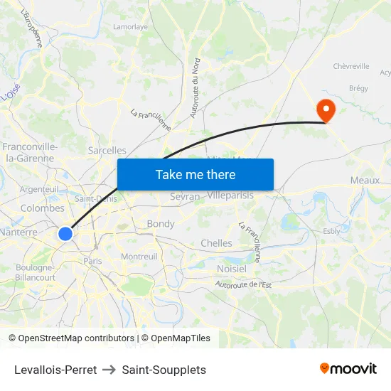 Levallois-Perret to Saint-Soupplets map