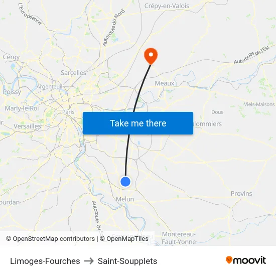 Limoges-Fourches to Saint-Soupplets map