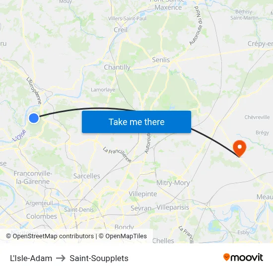 L'Isle-Adam to Saint-Soupplets map