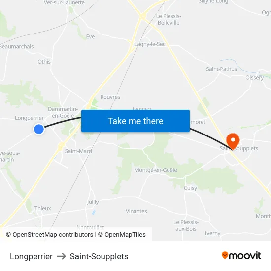 Longperrier to Saint-Soupplets map