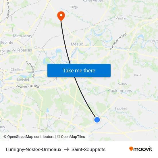 Lumigny-Nesles-Ormeaux to Saint-Soupplets map