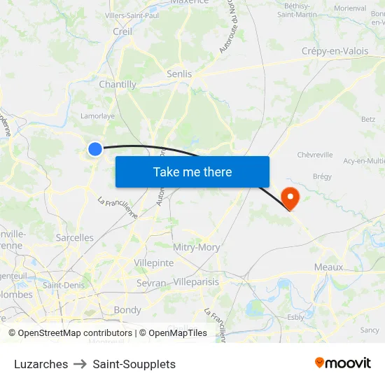 Luzarches to Saint-Soupplets map