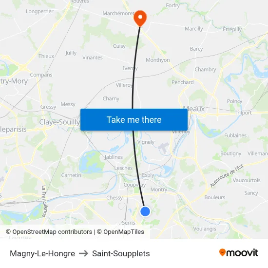 Magny-Le-Hongre to Saint-Soupplets map