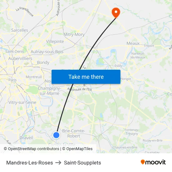 Mandres-Les-Roses to Saint-Soupplets map
