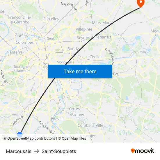 Marcoussis to Saint-Soupplets map