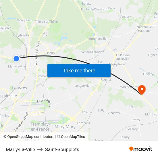 Marly-La-Ville to Saint-Soupplets map