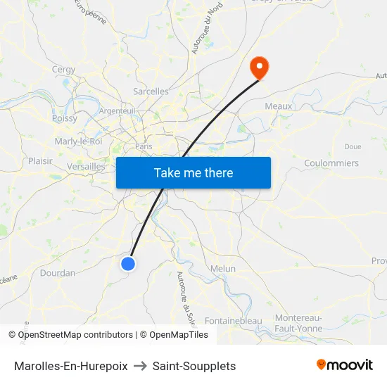 Marolles-En-Hurepoix to Saint-Soupplets map