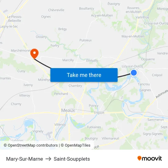 Mary-Sur-Marne to Saint-Soupplets map