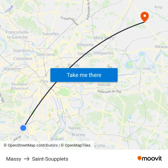 Massy to Saint-Soupplets map