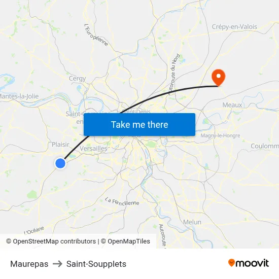 Maurepas to Saint-Soupplets map