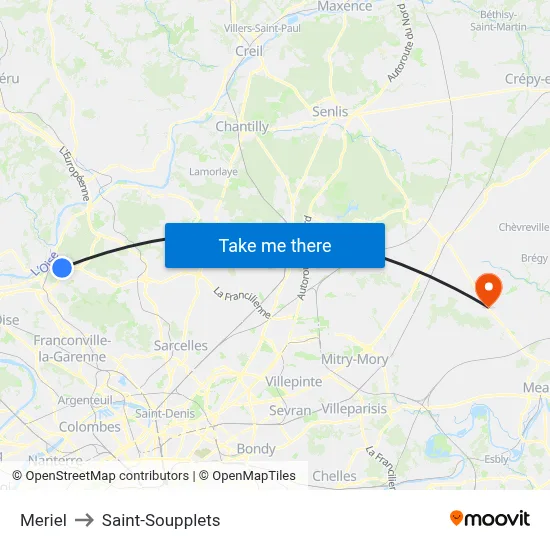 Meriel to Saint-Soupplets map