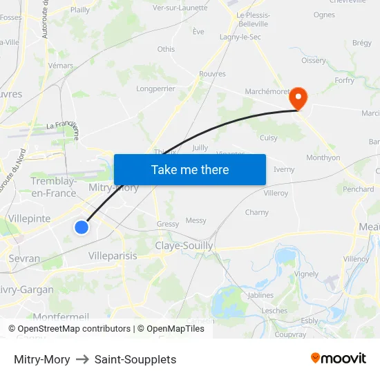 Mitry-Mory to Saint-Soupplets map