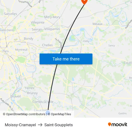Moissy-Cramayel to Saint-Soupplets map