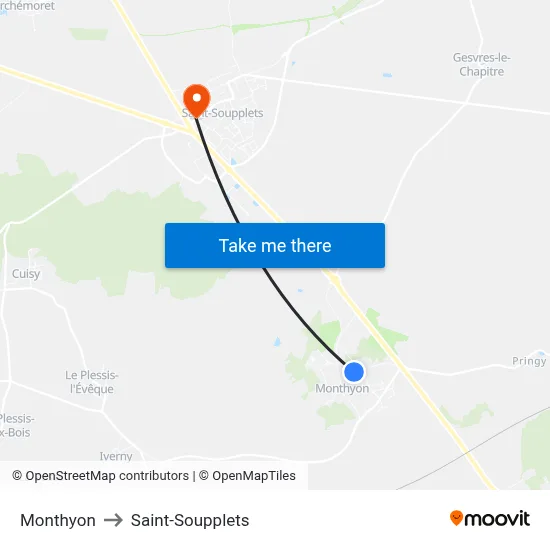 Monthyon to Saint-Soupplets map