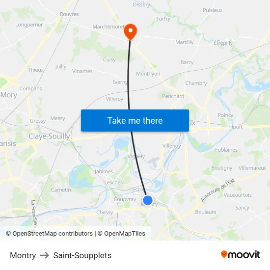 Montry to Saint-Soupplets map