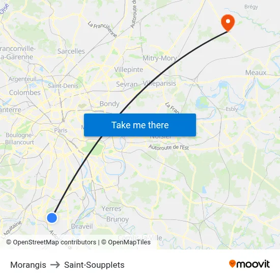 Morangis to Saint-Soupplets map
