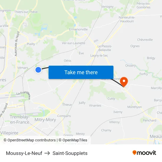 Moussy-Le-Neuf to Saint-Soupplets map