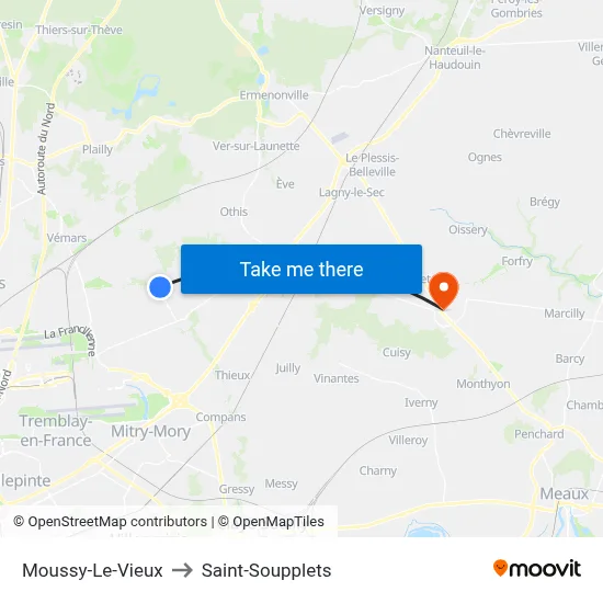 Moussy-Le-Vieux to Saint-Soupplets map