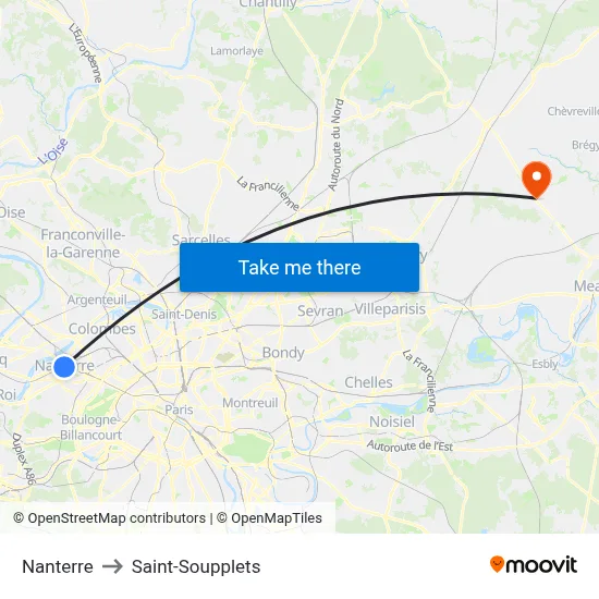 Nanterre to Saint-Soupplets map