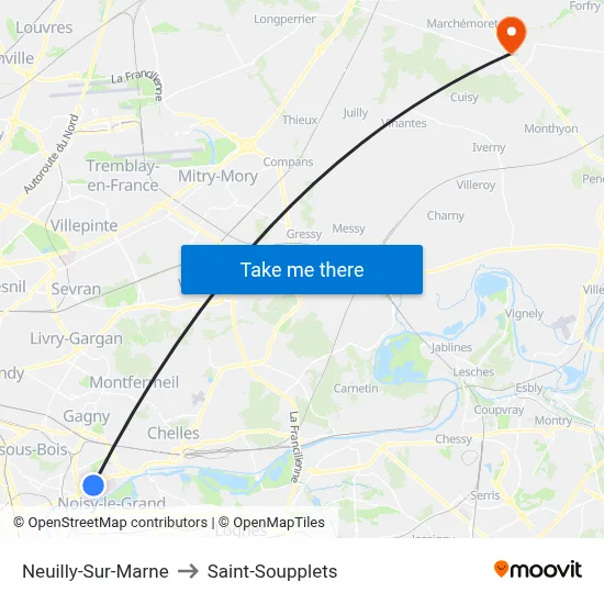 Neuilly-Sur-Marne to Saint-Soupplets map