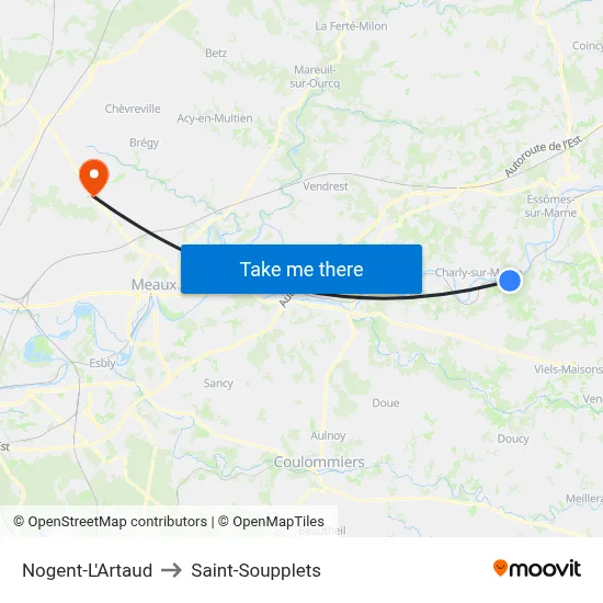 Nogent-L'Artaud to Saint-Soupplets map