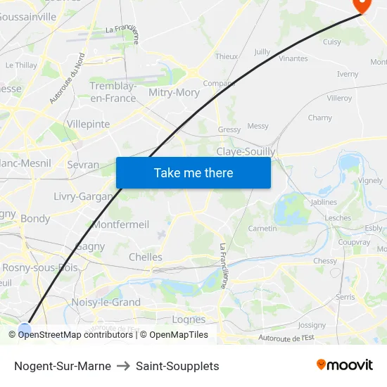 Nogent-Sur-Marne to Saint-Soupplets map