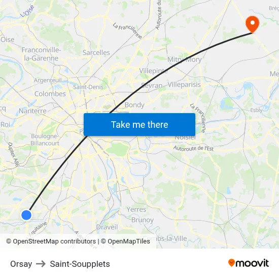 Orsay to Saint-Soupplets map