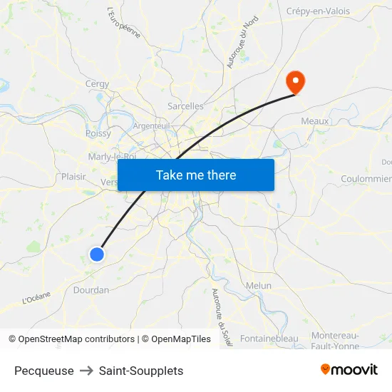 Pecqueuse to Saint-Soupplets map