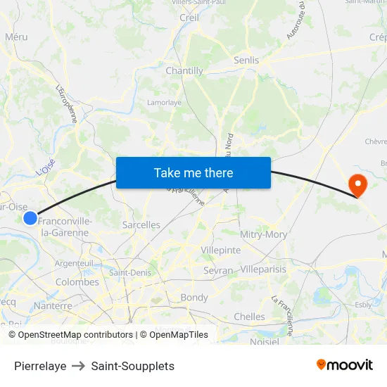 Pierrelaye to Saint-Soupplets map