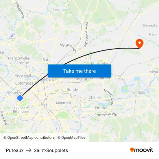 Puteaux to Saint-Soupplets map