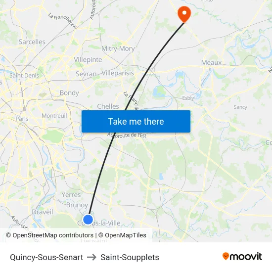 Quincy-Sous-Senart to Saint-Soupplets map