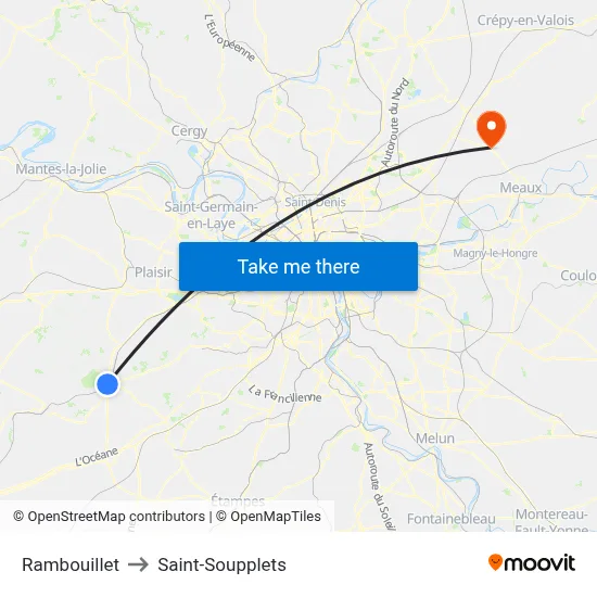 Rambouillet to Saint-Soupplets map