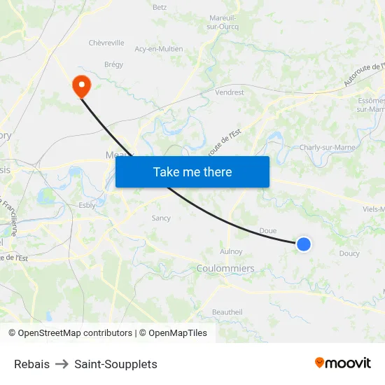 Rebais to Saint-Soupplets map