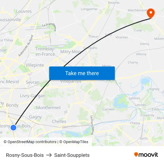 Rosny-Sous-Bois to Saint-Soupplets map