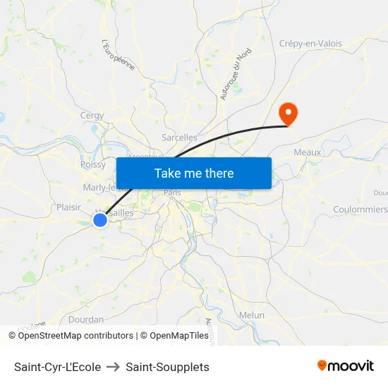 Saint-Cyr-L'Ecole to Saint-Soupplets map