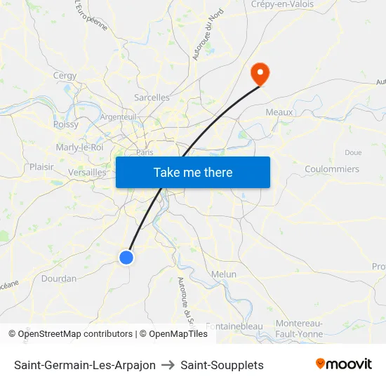 Saint-Germain-Les-Arpajon to Saint-Soupplets map