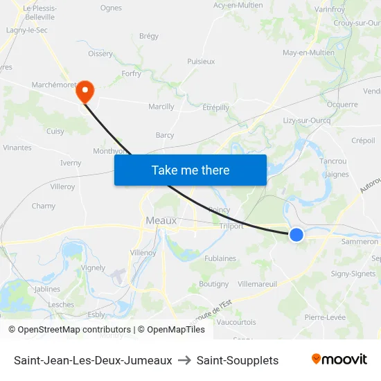 Saint-Jean-Les-Deux-Jumeaux to Saint-Soupplets map