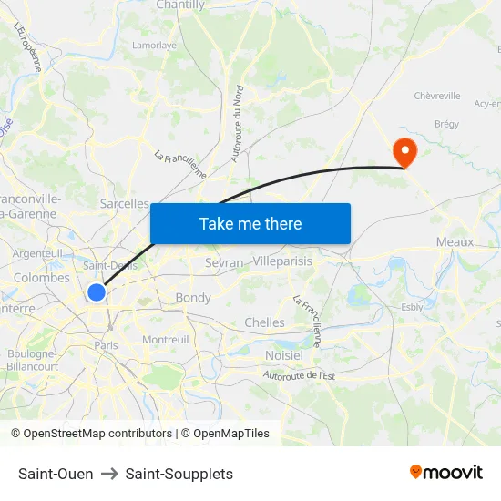 Saint-Ouen to Saint-Soupplets map