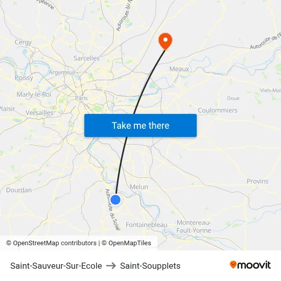 Saint-Sauveur-Sur-Ecole to Saint-Soupplets map