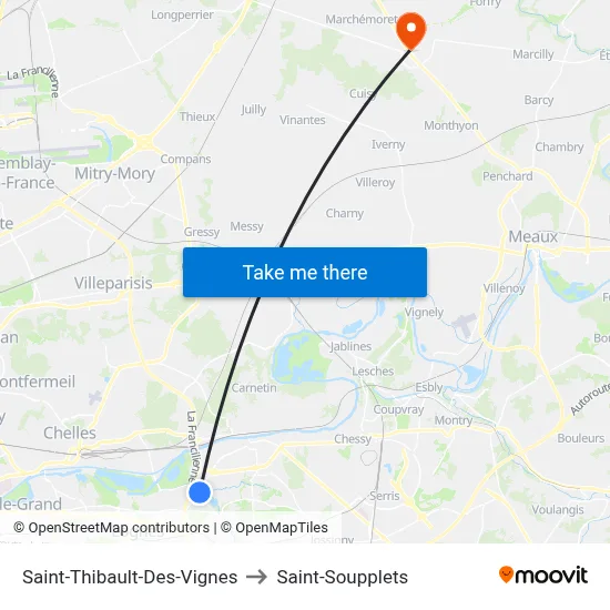 Saint-Thibault-Des-Vignes to Saint-Soupplets map