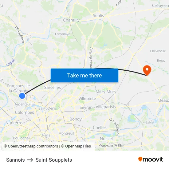Sannois to Saint-Soupplets map