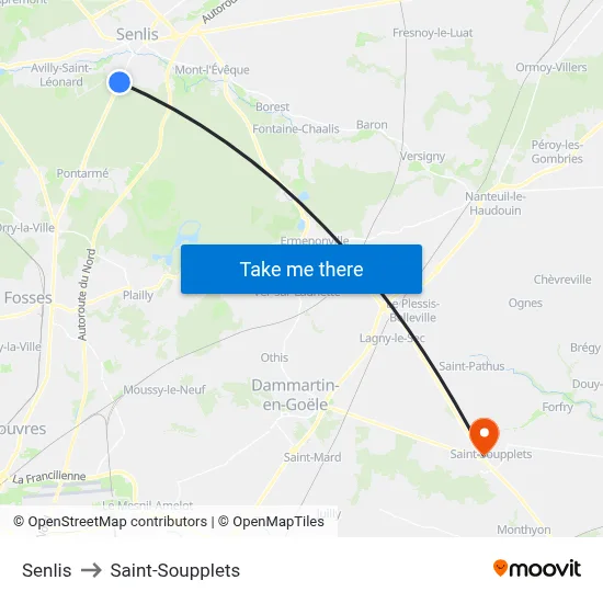 Senlis to Saint-Soupplets map